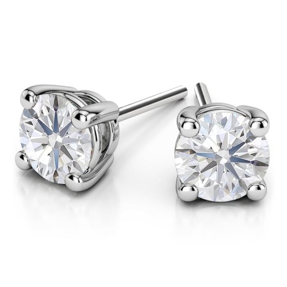2.0 ct.tw Round Moissanite Stud Earring 14k White Gold,D-VVS1 - Picture 1 of 5